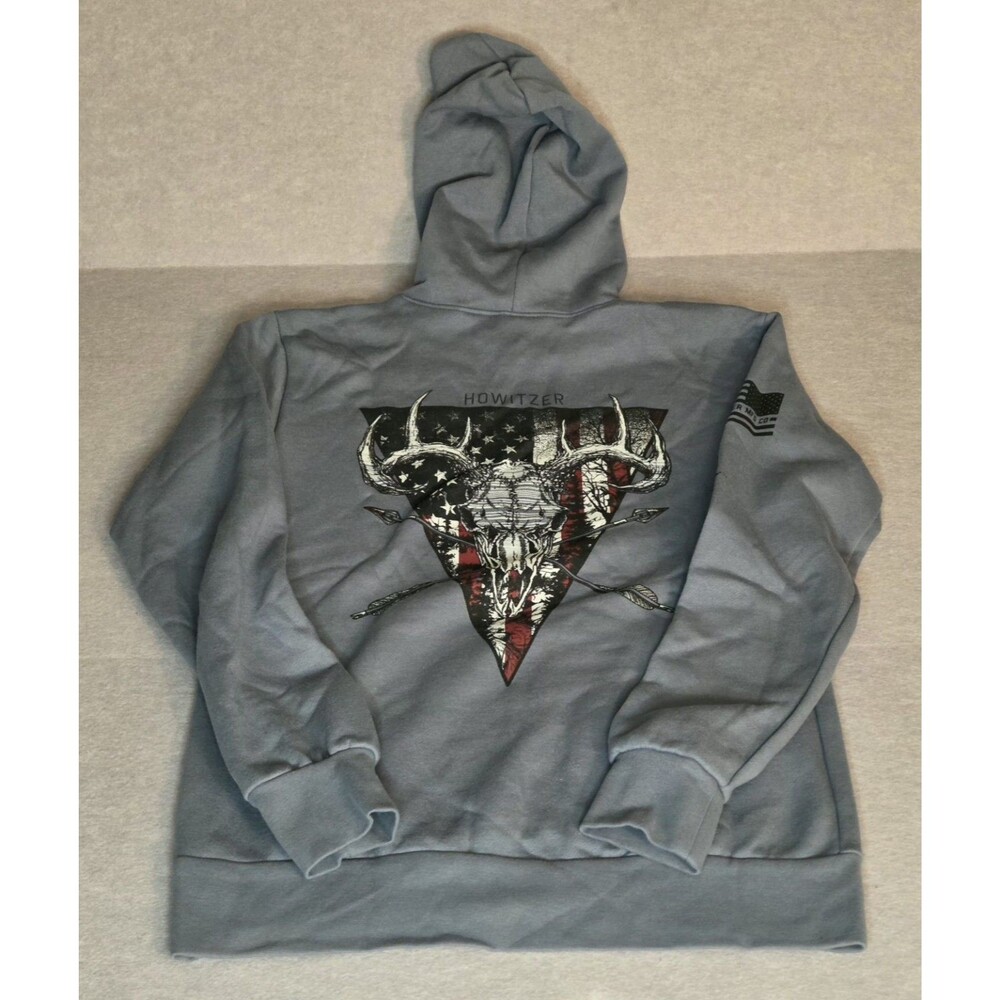 HOWITZER Deer Flag Hoodie YOUTH Medium Blue Buck Skull American Flag NWT READ